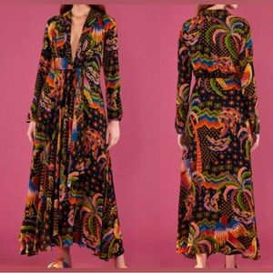 Farm Rio Long Sleeve Colorful Maxi Dress